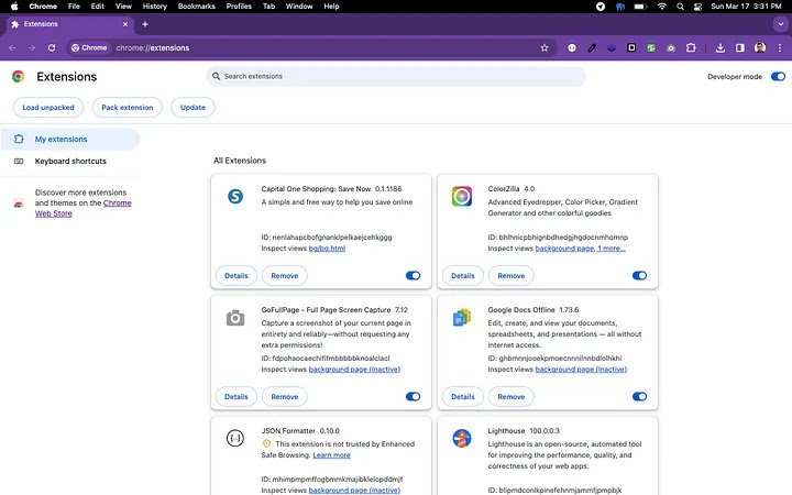 installed extensions