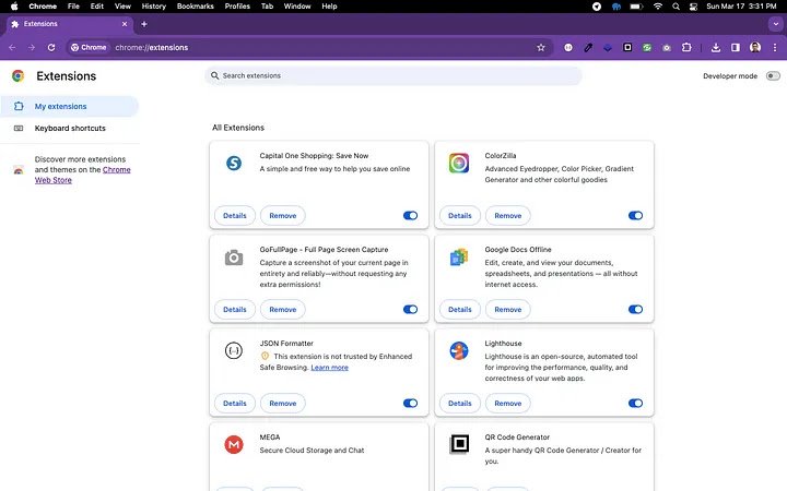 installed extensions
