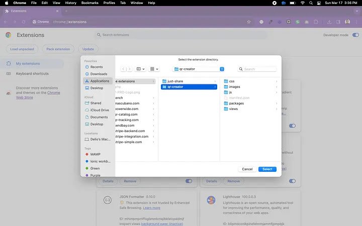 load unpacked extension