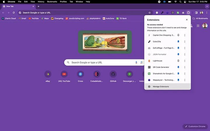 manage extensions menu